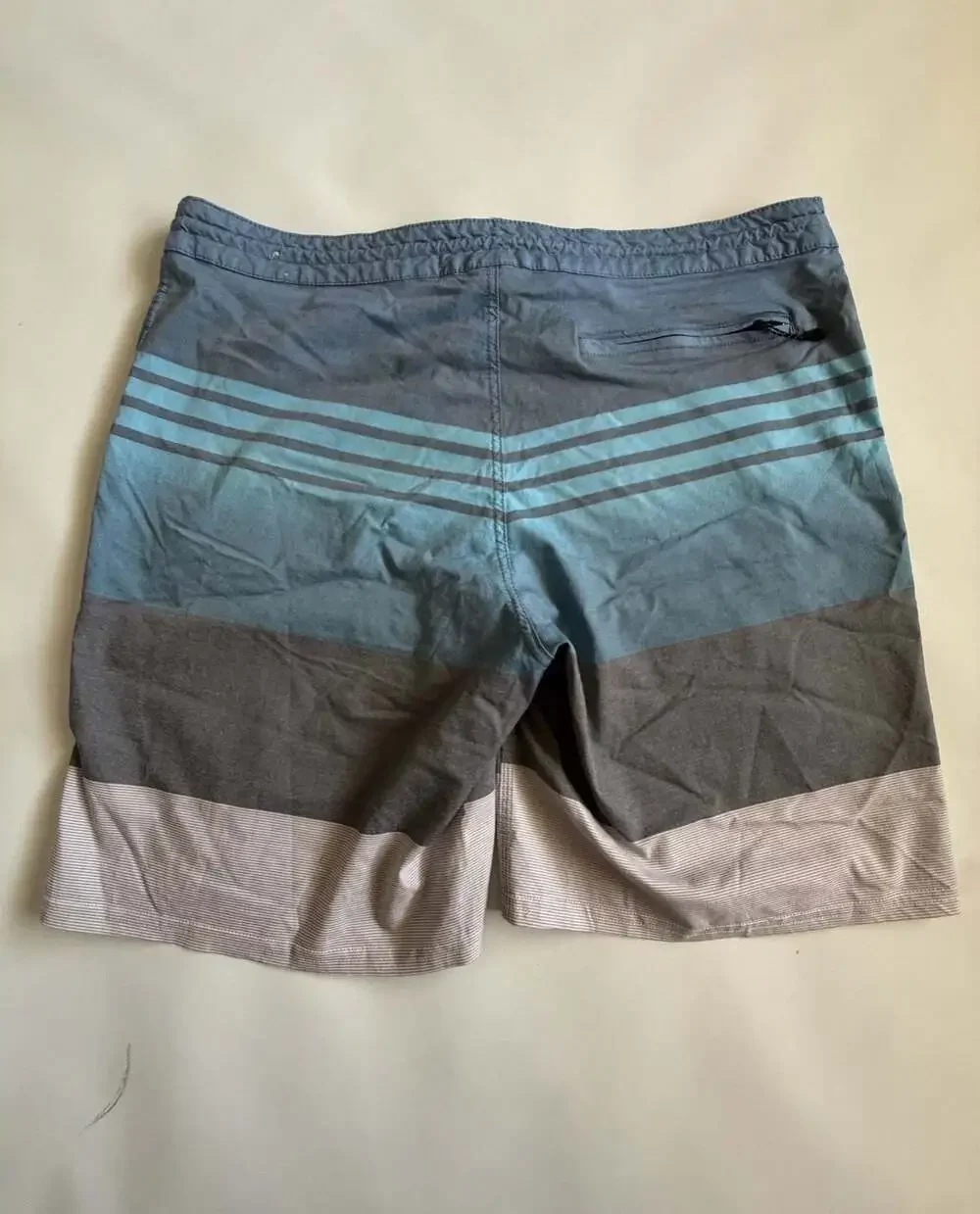 Mens Board Shorts 36 Blue Gray Color Block Striped Swim Trunks Surf Shorts